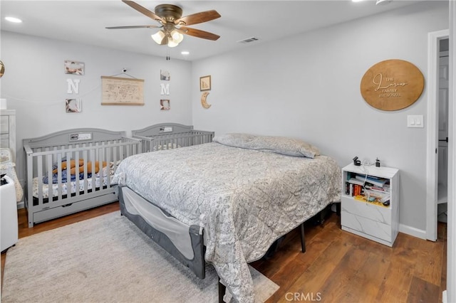 6320 Rancho Rio Rd, Paramount, CA 90723 - bedroom with recessed lighting, wood finished floors, and a ceiling fan