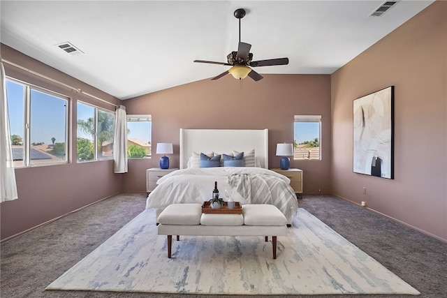 35887 Rhone Ln, Winchester, CA 92596 - bedroom featuring carpet floors, vaulted ceiling, and a ceiling fan