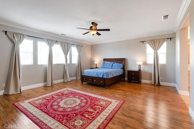 34214 Pinehurst Dr, Yucaipa, CA 92399 - bedroom with crown molding, wood finished floors, and a ceiling fan