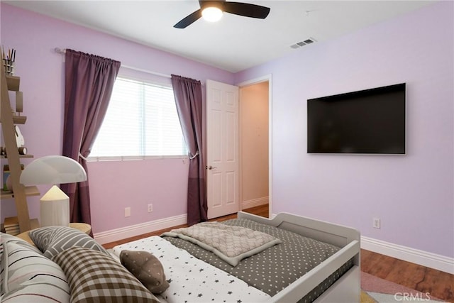 34214 Pinehurst Dr, Yucaipa, CA 92399 - bedroom with wood finished floors and ceiling fan