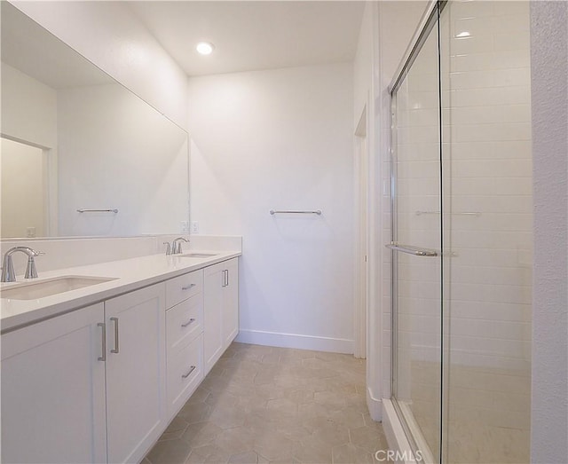 2750 W 182nd St Unit 112, Torrance, CA 90504 - full bath with double vanity, a shower stall, and recessed lighting