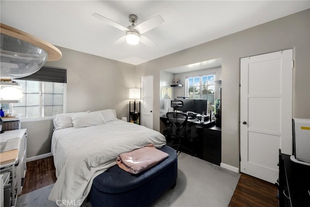 1320 Carob Way, Montebello, CA 90640 - bedroom with wood finished floors, an office area, and a ceiling fan