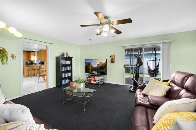 1320 Carob Way, Montebello, CA 90640 - living room with ceiling fan and carpet flooring