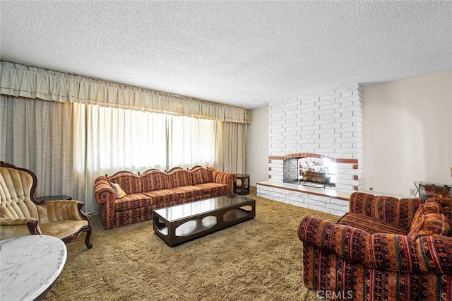 1500 Country Club Dr, Riverside, CA 92506 - carpeted living area featuring a textured ceiling and a fireplace