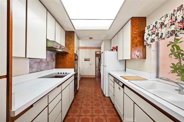 1500 Country Club Dr, Riverside, CA 92506 - kitchen featuring white appliances, under cabinet range hood, light countertops, and white cabinets