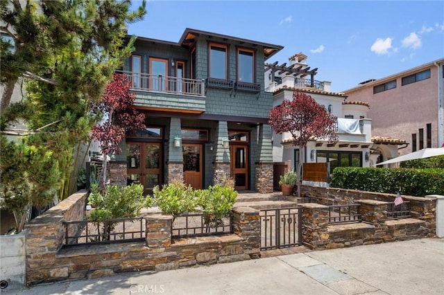 401 8th St, Manhattan Beach, CA 90266 - contemporary house featuring a balcony and stone siding