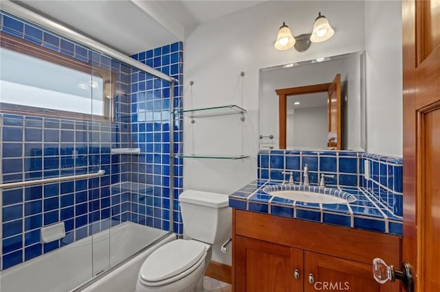 401 8th St, Manhattan Beach, CA 90266 - full bath with vanity, bath / shower combo with glass door, and backsplash