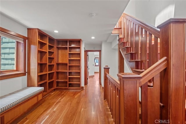 401 8th St, Manhattan Beach, CA 90266 - hallway featuring light wood finished floors, recessed lighting, and stairway
