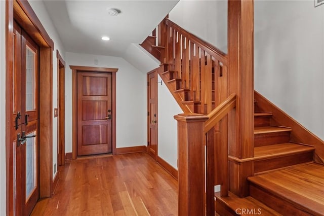 401 8th St, Manhattan Beach, CA 90266 - entryway featuring wood finished floors, stairway, and recessed lighting