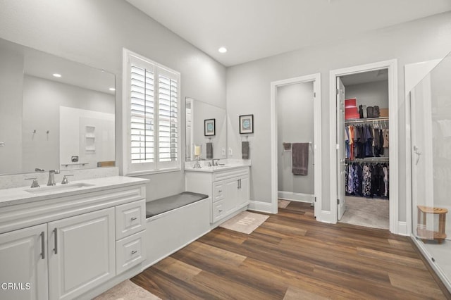 508 Autumn Path Ln, Santa Paula, CA 93060 - bathroom featuring wood finished floors, vanity, recessed lighting, and a spacious closet
