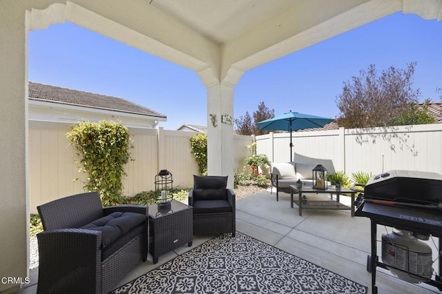 508 Autumn Path Ln, Santa Paula, CA 93060 - fenced backyard featuring an outdoor living space, a patio, and area for grilling