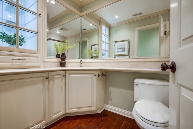 9230 Whitney Way, Cypress, CA 90630 - full bathroom with hardwood / wood-style floors, vanity, ornamental molding, recessed lighting, and plenty of natural light