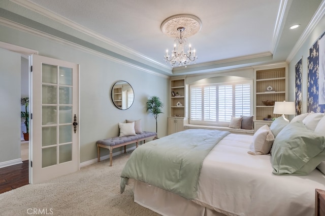 9230 Whitney Way, Cypress, CA 90630 - bedroom with crown molding, a chandelier, and a raised ceiling