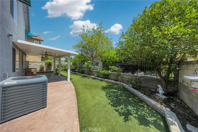 4450 Autumn Glow Ct, Chino Hills, CA 91709 - fenced backyard featuring a ceiling fan and a patio area