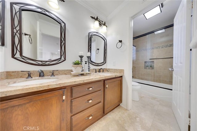4450 Autumn Glow Ct, Chino Hills, CA 91709 - bathroom with double vanity, ornamental molding, and enclosed tub / shower combo