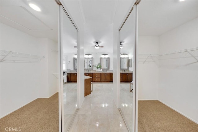 4450 Autumn Glow Ct, Chino Hills, CA 91709 - walk in closet featuring light carpet and a ceiling fan