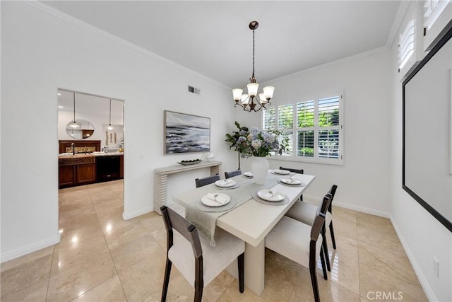 4450 Autumn Glow Ct, Chino Hills, CA 91709 - dining area featuring a chandelier, crown molding, and light tile patterned flooring