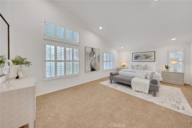 4450 Autumn Glow Ct, Chino Hills, CA 91709 - bedroom featuring carpet, high vaulted ceiling, and recessed lighting