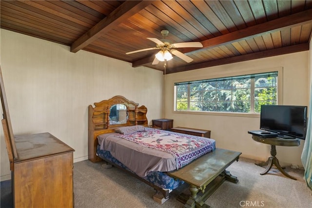 1603 Colusa St, Corning, CA 96021 - carpeted bedroom with a wooden ceiling with exposed beams and a ceiling fan