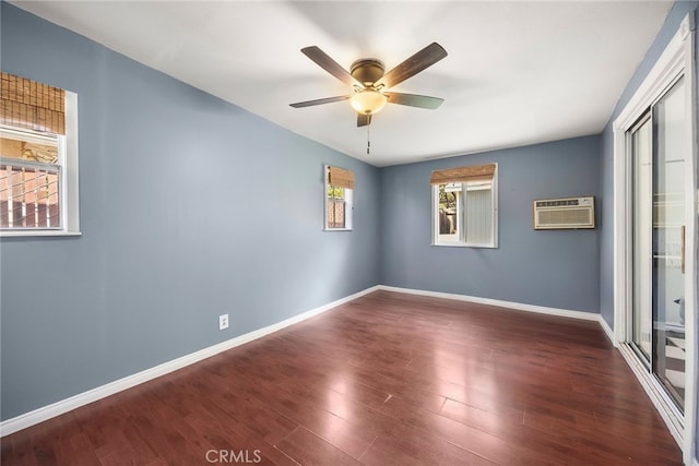 2051 Royal Oaks Dr, Duarte, CA 91010 - spare room featuring a wall unit AC, wood finished floors, and ceiling fan