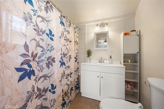 2051 Royal Oaks Dr, Duarte, CA 91010 - full bath with tile patterned floors, vanity, a shower with curtain, and ceiling fan