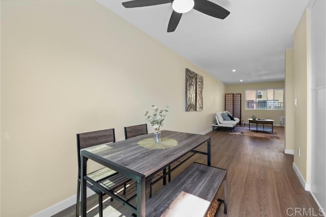 1157 Emerald Ave, El Cajon, CA 92020 - dining area with dark wood-style flooring and a ceiling fan