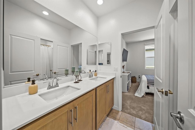 32755 Brunello Way, Temecula, CA 92591 - ensuite bathroom with double vanity, tile patterned flooring, and recessed lighting