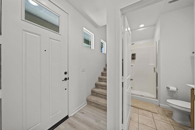 32755 Brunello Way, Temecula, CA 92591 - entryway with stairs, light tile patterned flooring, and recessed lighting