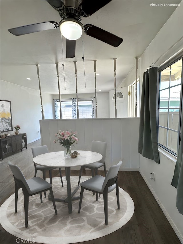 820 S Kenmore St, Anaheim, CA 92804 - dining space with plenty of natural light, ceiling fan, and wood finished floors