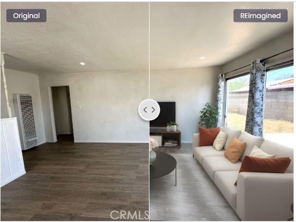 820 S Kenmore St, Anaheim, CA 92804 - living room featuring a heating unit, wood finished floors, and recessed lighting