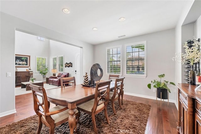 46379 Canyon Crest Ct, Temecula, CA 92592 - dining area featuring plenty of natural light, dark wood-type flooring, and recessed lighting