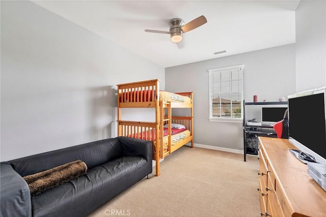 46379 Canyon Crest Ct, Temecula, CA 92592 - bedroom with light carpet, an office area, and a ceiling fan