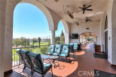 3205 Via Buena Unit B, Laguna Woods, CA 92637 - view of patio with an outdoor living space and a ceiling fan