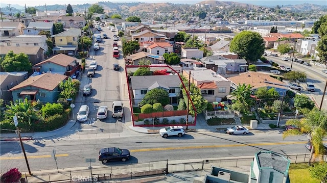 3801 Whiteside St, Los Angeles, CA 90063 - aerial view of residential area featuring property parcel outlined and a mountain backdrop