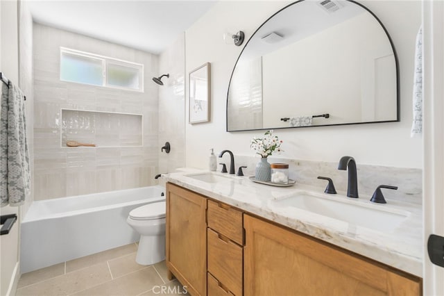 2721 184th St, Redondo Beach, CA 90278 - bathroom featuring double vanity, shower / washtub combination, and tile patterned flooring