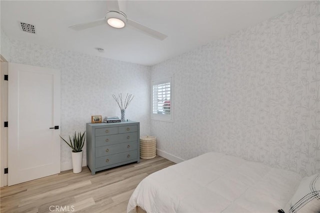 19125 Anza Ave, Torrance, CA 90503 - bedroom with wallpapered walls, light wood finished floors, and a ceiling fan