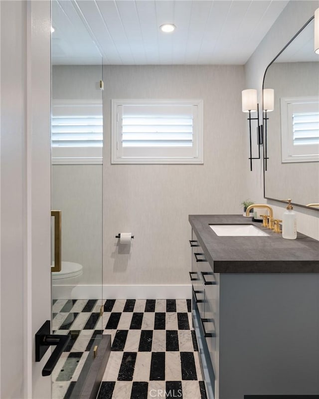 19125 Anza Ave, Torrance, CA 90503 - bathroom with plenty of natural light, vanity, tile patterned floors, and recessed lighting