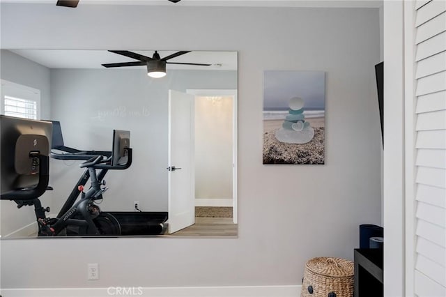 19125 Anza Ave, Torrance, CA 90503 - workout room with ceiling fan and baseboards