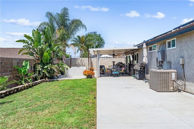 6057 Azalea St, Chino, CA 91710 - fenced backyard featuring a ceiling fan and a patio