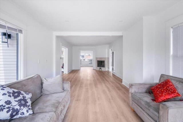 275 Euclid Ave, Long Beach, CA 90803 - living room featuring light wood-type flooring and a fireplace