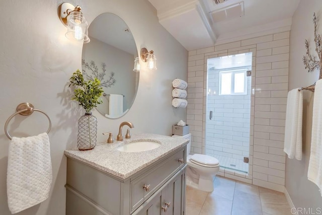 25322 Poderio Dr, Ramona, CA 92065 - bathroom with vanity, a stall shower, and tile patterned floors
