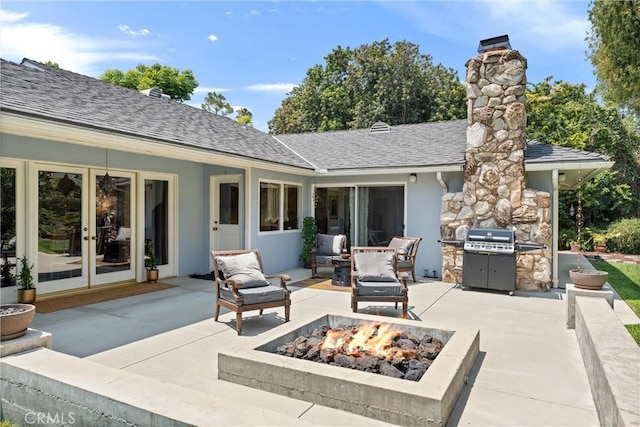 9858 Cullman Ave, Whittier, CA 90603 - view of patio / terrace featuring an outdoor fire pit, french doors, and a grill