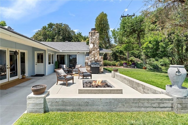 9858 Cullman Ave, Whittier, CA 90603 - view of patio featuring a fire pit, french doors, and grilling area