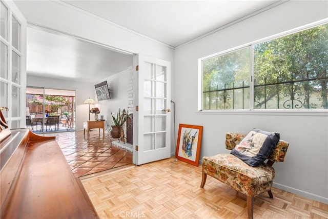 252 W Blaine St, Riverside, CA 92507 - sitting room featuring french doors and ornamental molding
