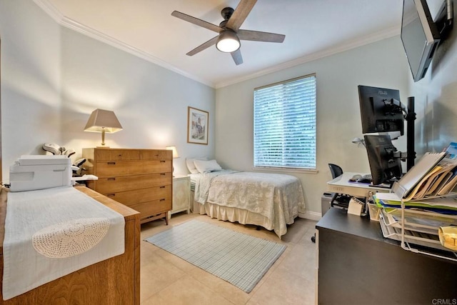 6707 Ketch Way, Carlsbad, CA 92011 - bedroom with ornamental molding, ceiling fan, and light tile patterned floors