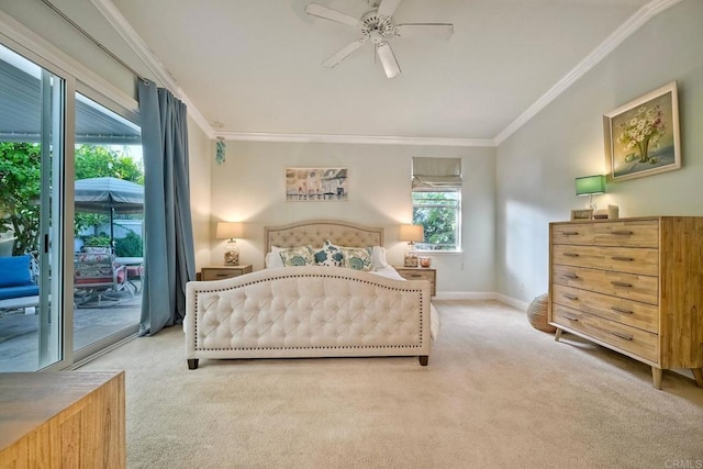 6707 Ketch Way, Carlsbad, CA 92011 - bedroom featuring light carpet, access to exterior, crown molding, and ceiling fan