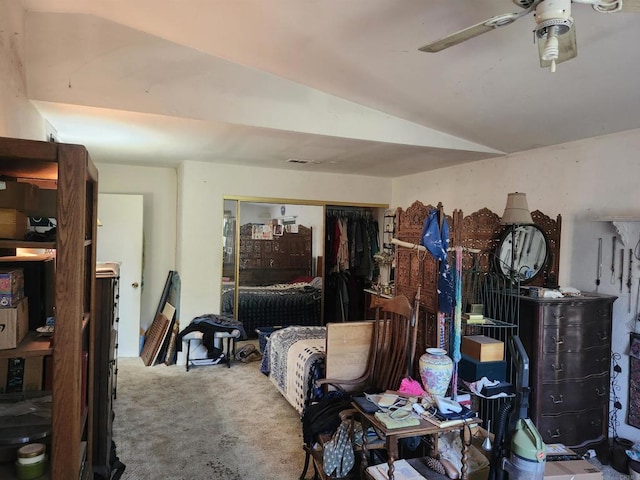 9408 Wharton Rd, Santee, CA 92071 - carpeted bedroom with lofted ceiling, a closet, and a ceiling fan