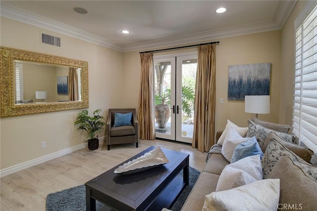 62 Gentry, Irvine, CA 92620 - living area with french doors, healthy amount of natural light, wood finished floors, ornamental molding, and recessed lighting