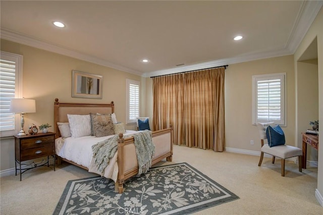 62 Gentry, Irvine, CA 92620 - bedroom with carpet flooring, multiple windows, crown molding, and recessed lighting