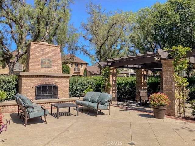 62 Gentry, Irvine, CA 92620 - view of patio with an outdoor living space with a fireplace and a pergola